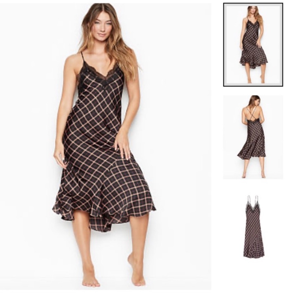 Victorias Secret Black Silk Slip Dress Nightgown